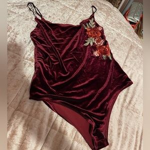 Women’s Burgundy Velvet Bodysuit